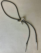 Load image into Gallery viewer, Vintage Sterling Silver Walking Horse Relief Black Leather Bolo Tie
