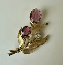 Load image into Gallery viewer, Vintage Emmons Flower Purple &amp; Clear Rhinestone Brooch Pin (2.75&quot;)
