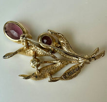 Load image into Gallery viewer, Vintage Emmons Flower Purple &amp; Clear Rhinestone Brooch Pin (2.75")

