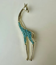 Load image into Gallery viewer, Vintage MCM Turquoise Seed Bead Goldtone Giraffe Brooch PIn (4.75&quot;)
