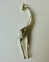 Load image into Gallery viewer, Vintage MCM Turquoise Seed Bead Goldtone Giraffe Brooch PIn (4.75&quot;)
