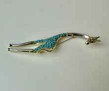 Load image into Gallery viewer, Vintage MCM Turquoise Seed Bead Goldtone Giraffe Brooch PIn (4.75")
