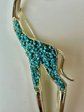 Load image into Gallery viewer, Vintage MCM Turquoise Seed Bead Goldtone Giraffe Brooch PIn (4.75&quot;)

