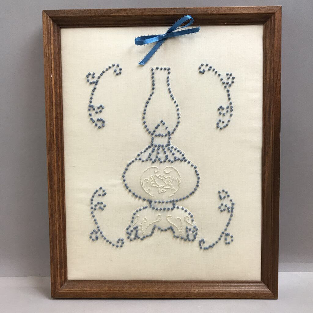 Framed Needlepoint Oil Lamp Wall Art (15x12)