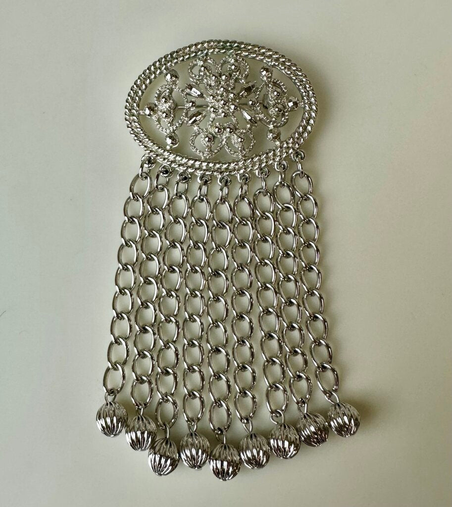 Vintage Sarah Cov Silvertone Chain Waterfall Brooch Pin (4