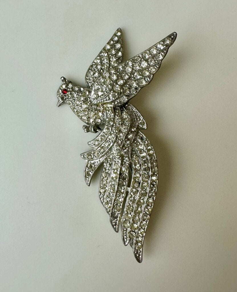 Vintage Rhinestone Pave Huge Bird Brooch Pin As-Is (4