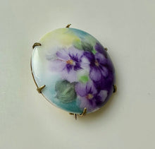 Load image into Gallery viewer, Vintage Hand Painted Floral Porcelain Brooch Pin (1.25")
