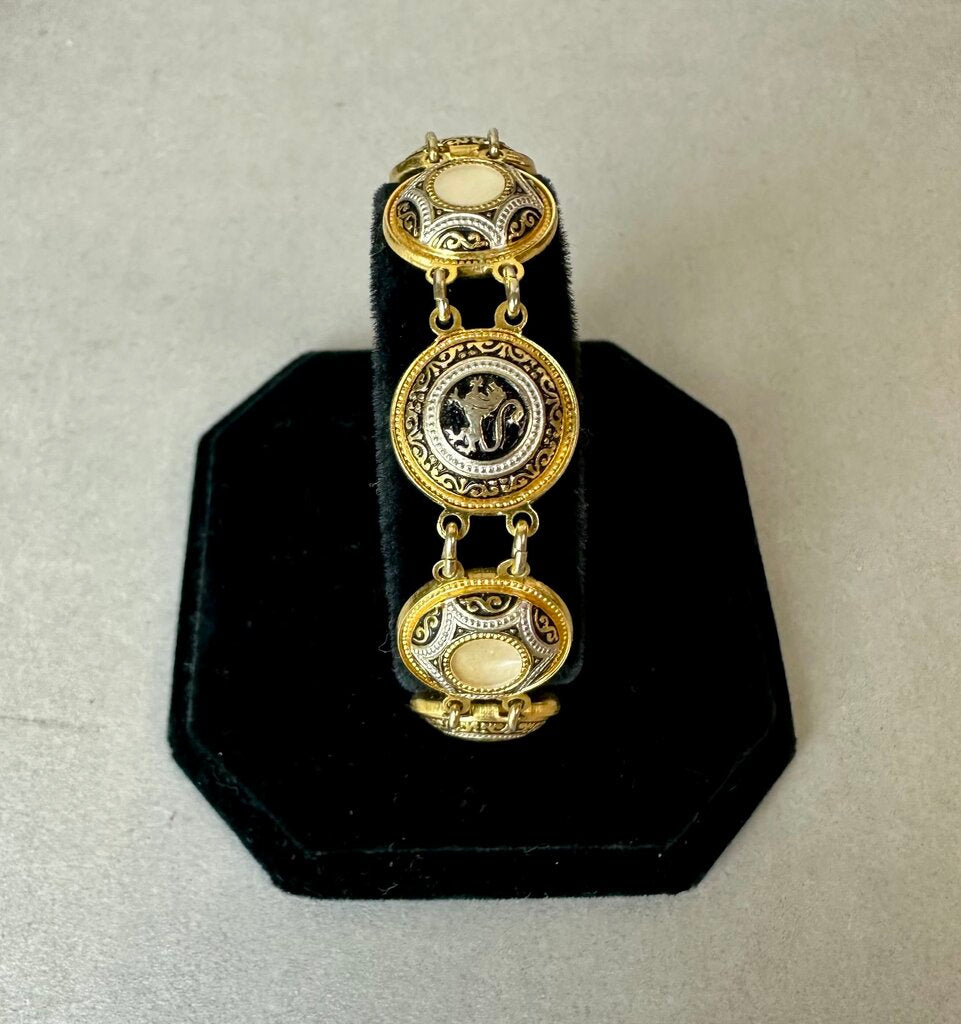 Vintage Gold Plated Damascene Button Link Bracelet (7.5