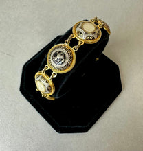 Load image into Gallery viewer, Vintage Gold Plated Damascene Button Link Bracelet (7.5&quot;)
