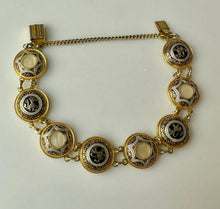 Load image into Gallery viewer, Vintage Gold Plated Damascene Button Link Bracelet (7.5&quot;)
