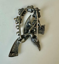 Load image into Gallery viewer, Vintage Park Lane Antiqued Silvertone Pink &amp; Purple Rhinestone Flower Brooch Pin (2.25")
