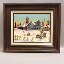 Load image into Gallery viewer, H. Hargrove &quot;The Ice Skating Pond&quot; Winter Scene Oil Painting On Canvas Framed (12x14)
