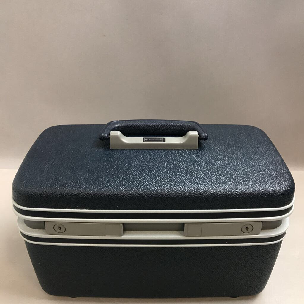 Vintage 1987 Samsonite Footed CarryPak 46 Blue Makeup Train Case - Mirror