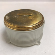 Load image into Gallery viewer, Vintage Art Deco Footed Ribbed Satin Glass Powder Dresser Jar With Metal Lid (2x4)
