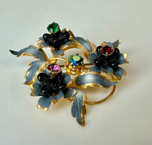 Load image into Gallery viewer, Vintage Austrian Goldtone Glass Flower Rhinestone Brooch Pin (2")
