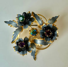 Load image into Gallery viewer, Vintage Austrian Goldtone Glass Flower Rhinestone Brooch Pin (2")
