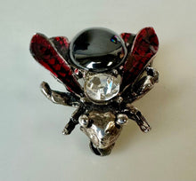 Load image into Gallery viewer, Vintage Hematite Rhinestone Enamel Bee Brooch Pin (1.5&quot;)

