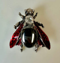 Load image into Gallery viewer, Vintage Hematite Rhinestone Enamel Bee Brooch Pin (1.5&quot;)
