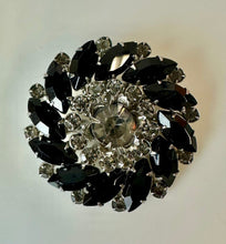 Load image into Gallery viewer, Vintage Gray &amp; Black Rhinestone Flower Brooch Pin (2&quot;)
