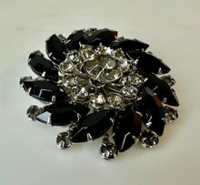 Load image into Gallery viewer, Vintage Gray &amp; Black Rhinestone Flower Brooch Pin (2&quot;)
