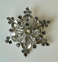 Load image into Gallery viewer, Vintage Gray &amp; Clear Rhinestone Snowflake Brooch Pin (2&quot;)
