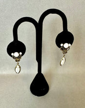 Load image into Gallery viewer, Vintage Milk Glass Rhinestone Dangle 2.25" Brooch Pin w/ 1.5" Earrings Set
