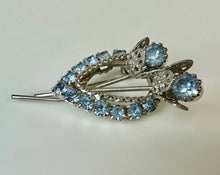 Load image into Gallery viewer, Vintage Baby Blue Rhinestone Flowers 2" Brooch Pin w/ 0.75" Earrings Set
