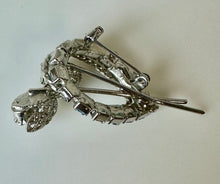 Load image into Gallery viewer, Vintage Baby Blue Rhinestone Flowers 2" Brooch Pin w/ 0.75" Earrings Set
