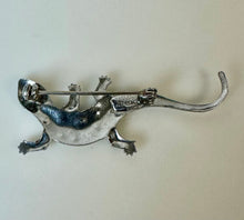 Load image into Gallery viewer, Vintage Czech Clear Crystal Rhinestone w/ Green Eyes Lizard Brooch Pin (2.25&quot;)

