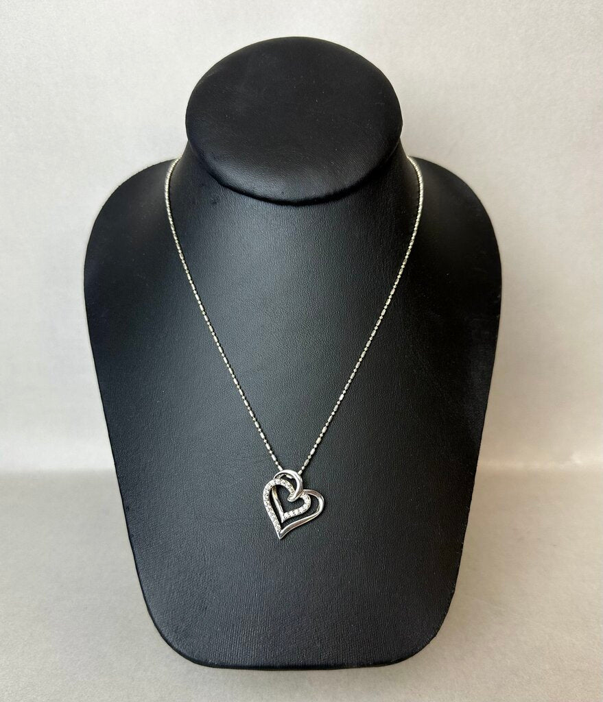 Sterling Cubic Zirconia Heart Pendant on 18
