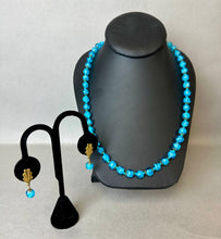 Load image into Gallery viewer, Vintage Blue Venetian Glass Bead 22&quot; Necklace &amp; 1&quot; Clip Earrings Set
