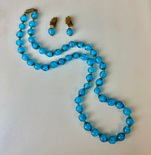 Load image into Gallery viewer, Vintage Blue Venetian Glass Bead 22&quot; Necklace &amp; 1&quot; Clip Earrings Set
