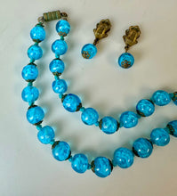 Load image into Gallery viewer, Vintage Blue Venetian Glass Bead 22&quot; Necklace &amp; 1&quot; Clip Earrings Set
