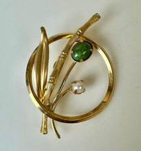 Load image into Gallery viewer, Vintage CR &amp; Co Gold Filled Jade Pearl Bamboo Circle Brooch Pin (2")
