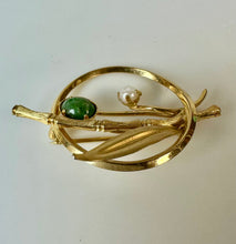 Load image into Gallery viewer, Vintage CR &amp; Co Gold Filled Jade Pearl Bamboo Circle Brooch Pin (2&quot;)
