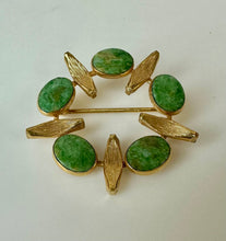 Load image into Gallery viewer, Vintage Gold Filled Jade Circle Brooch Pin (1.25")

