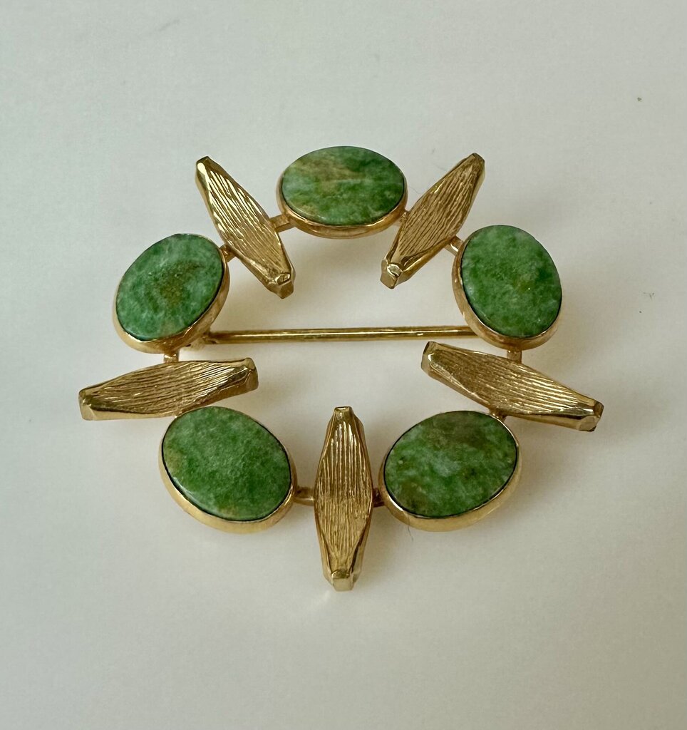 Vintage Gold Filled Jade Circle Brooch Pin (1.25