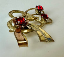 Load image into Gallery viewer, Vintage Harry Iskin Gold Filled Red Rhinestone Heart Brooch Pin (1.75")
