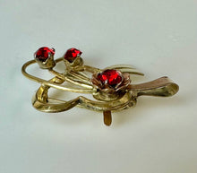 Load image into Gallery viewer, Vintage Harry Iskin Gold Filled Red Rhinestone Heart Brooch Pin (1.75")
