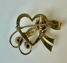 Load image into Gallery viewer, Vintage Harry Iskin Gold Filled Red Rhinestone Heart Brooch Pin (1.75")
