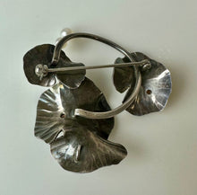Load image into Gallery viewer, Vintage Sterling Garnet Pearl Lily Pad Brooch Pin (2&quot;)

