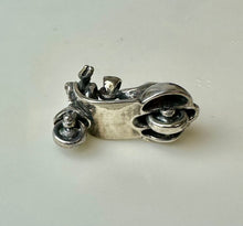 Load image into Gallery viewer, Vintage Sterling Vespa Scooter Pendant w/ Moveable Wheels (1.25&quot;)
