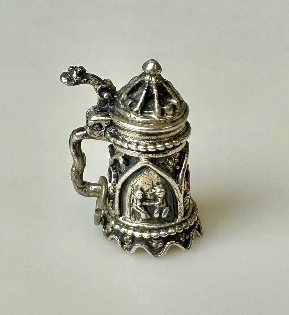 Vintage Beau Sterling Beer Stein Pendant w/ Hinged Lid (1