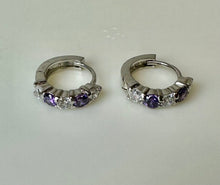 Load image into Gallery viewer, Sterling Amethyst Cubic Zirconia Hoop Earrings

