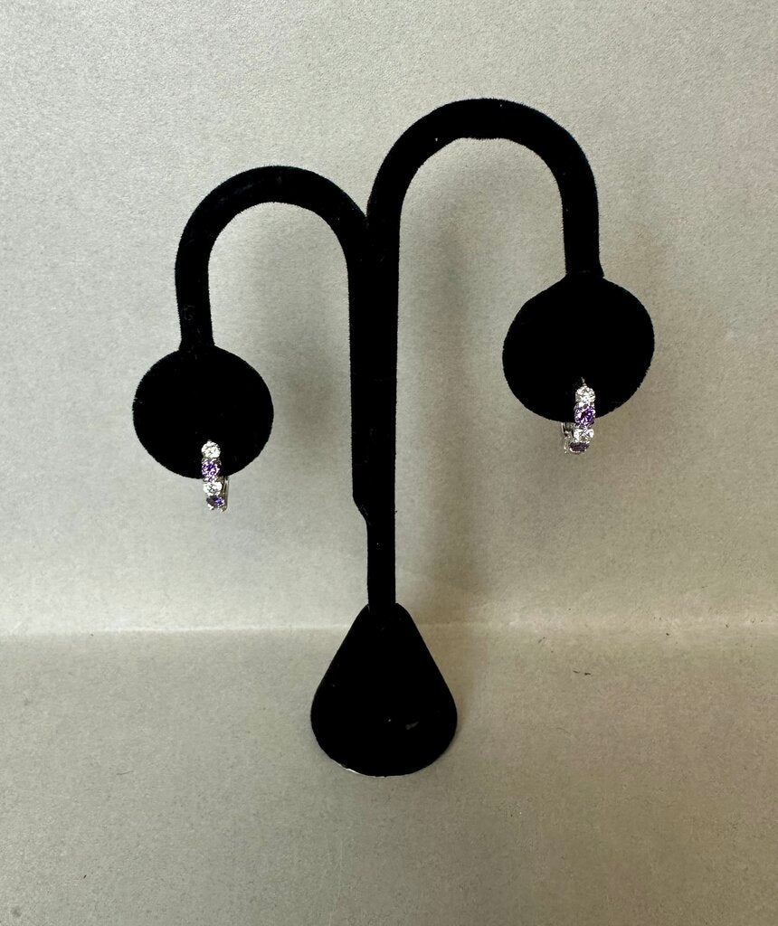 Sterling Amethyst Cubic Zirconia Hoop Earrings