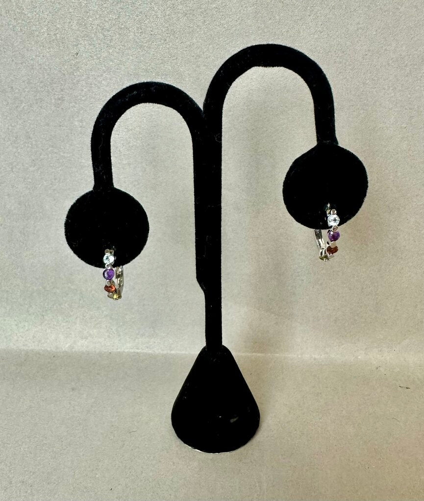 Sterling Amethyst Topaz Garnet Peridot Hoop Earrings