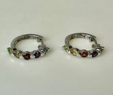 Load image into Gallery viewer, Sterling Amethyst Topaz Garnet Peridot Hoop Earrings
