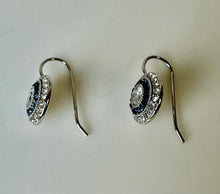 Load image into Gallery viewer, Sterling London Blue Topaz Cubic Zirconia Halo Earrings
