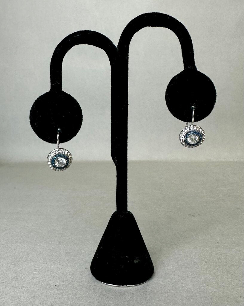 Sterling London Blue Topaz Cubic Zirconia Halo Earrings