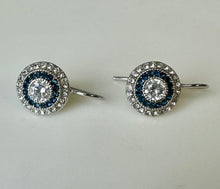 Load image into Gallery viewer, Sterling London Blue Topaz Cubic Zirconia Halo Earrings
